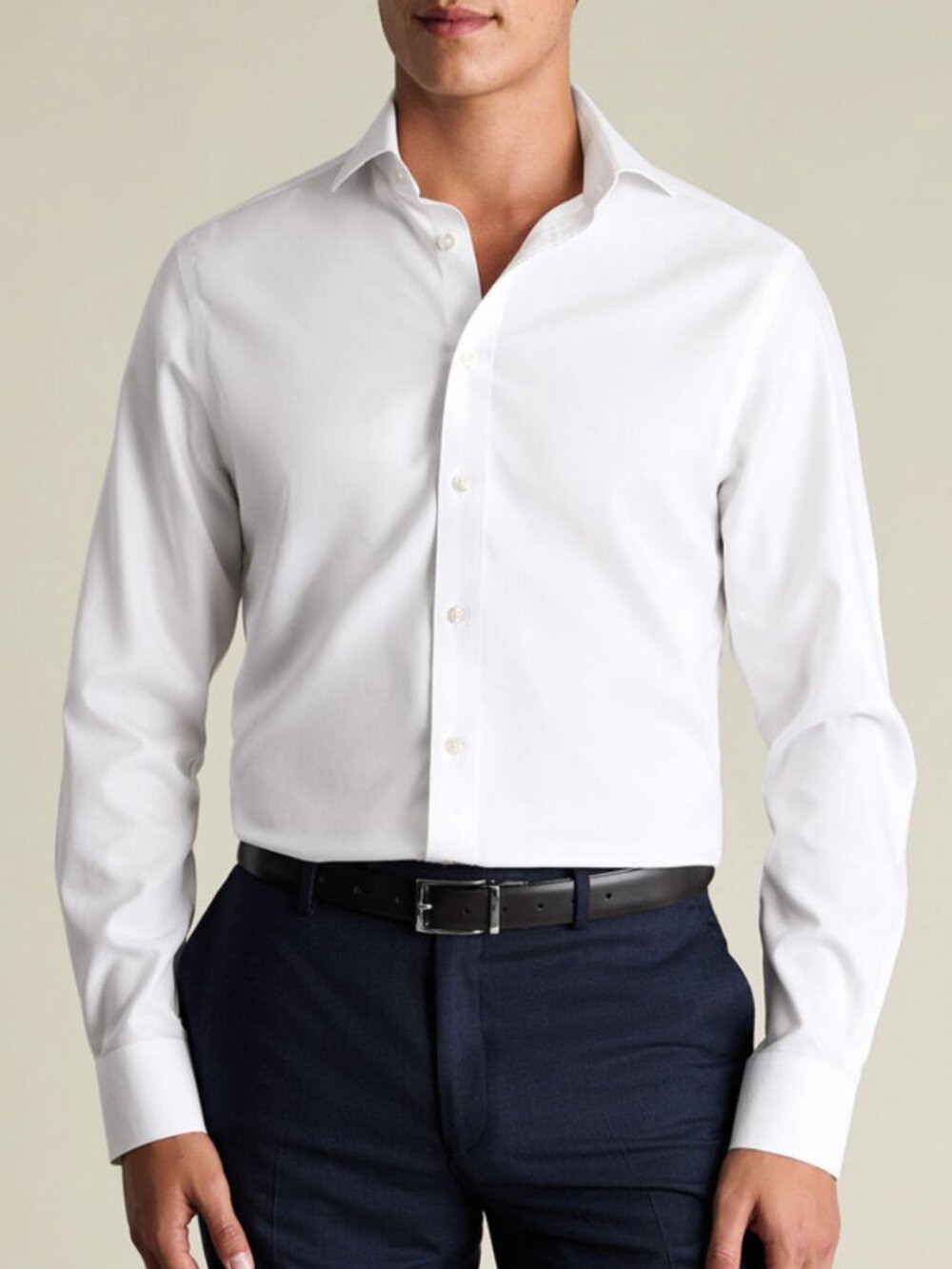 Charles Tyrwhitt White Non-Iron Slim Fit Button Up Shirt in Neck 16